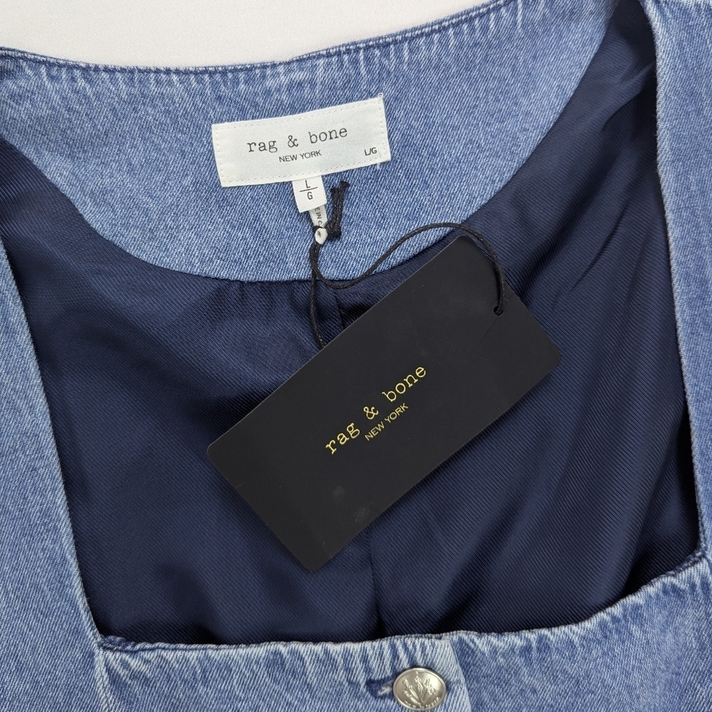 rag & bone Seraphina Denim Vest Top Button Front Lined Winwood Blue Wash L NWT - Picture 13 of 14